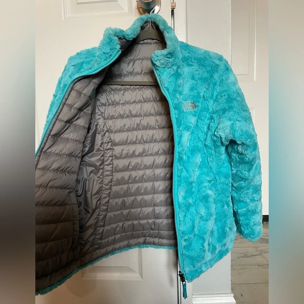 North face reversible puffer fleece jacket Girls size L (14/16)
